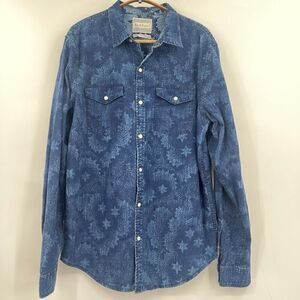 DEUS EX MACHINA Blue Star Camouflage Western Denim Snap Up Shirt Large